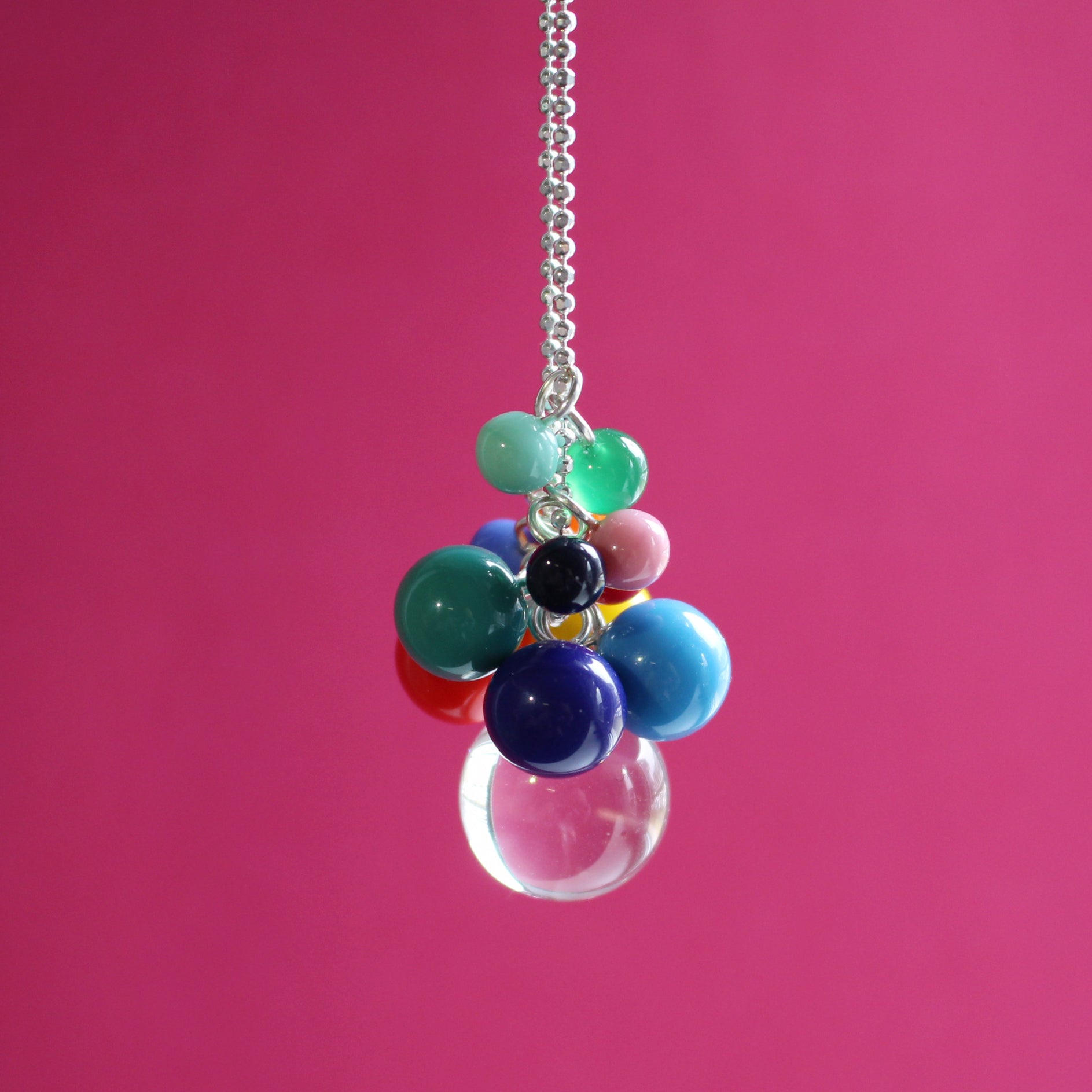 Lange Silberkette mit 13 bunten Glas- und Edelsteinkugeln BaBa jewellery for happiness