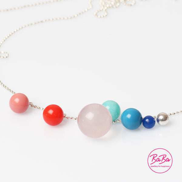 lange Silberkette mit Rosenquarz KugelBaBa jewellery