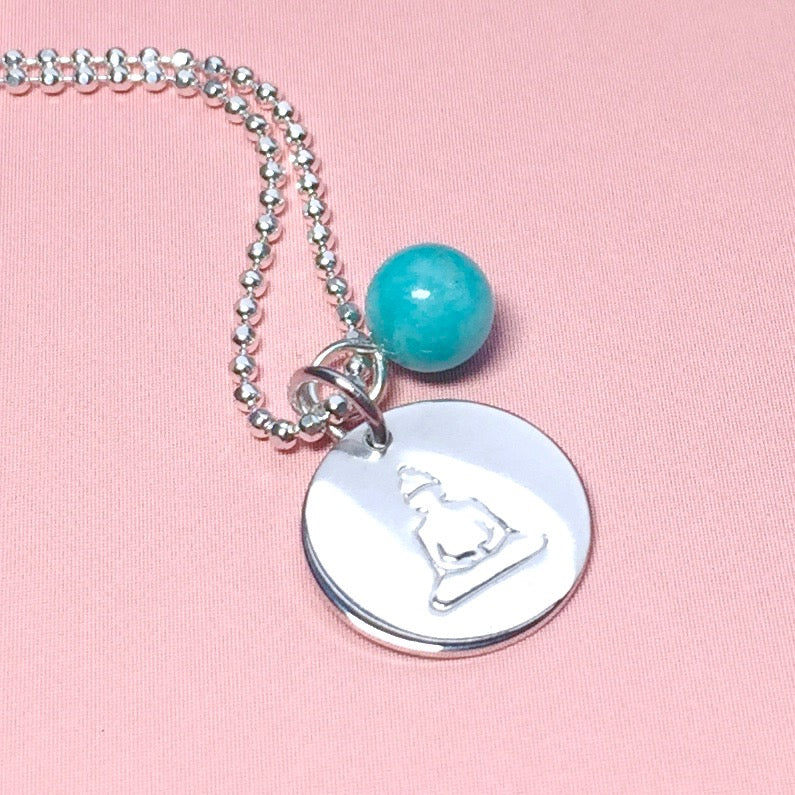 Buddha Anhänger mit Kette Silber 14mm und Amazonitkugel BaBa jewellery for happiness