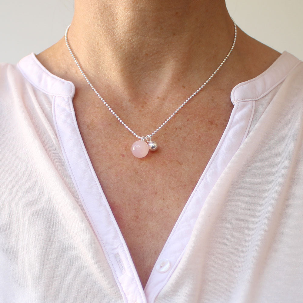BaBa jewellery for happiness kurze Silberkette mit Rosenquarz