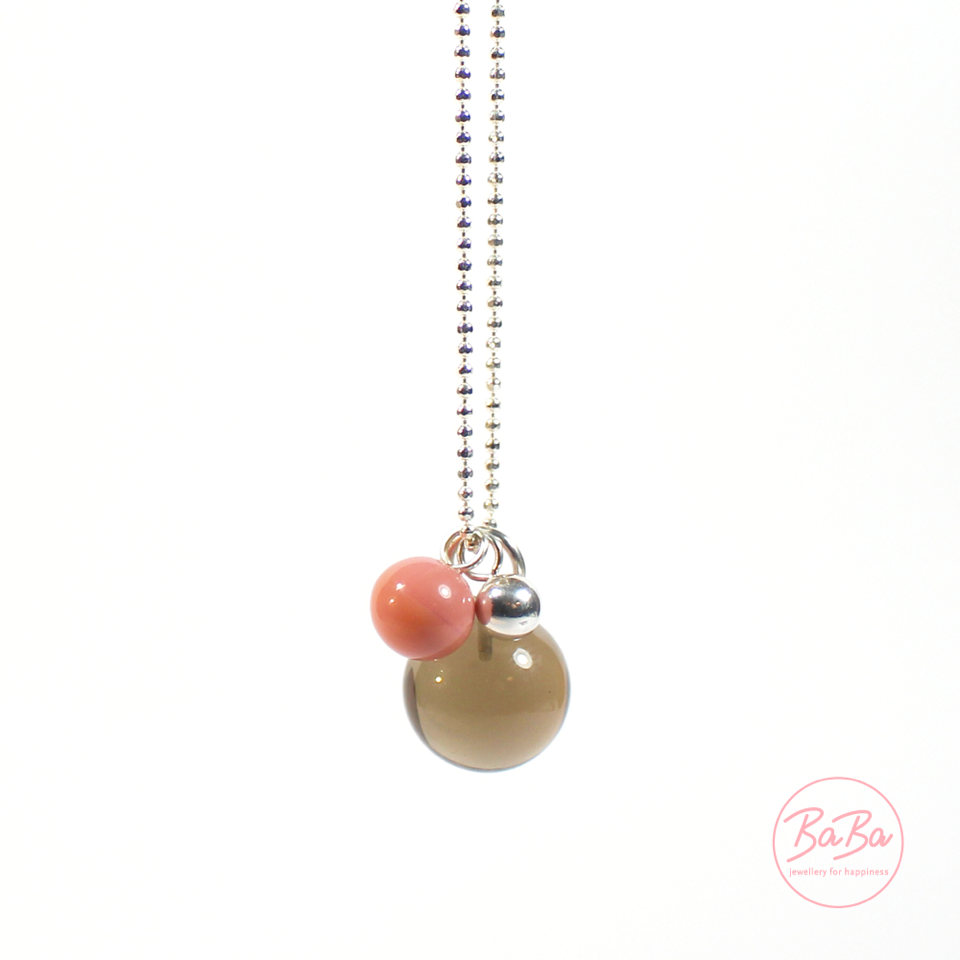 BaBa jewellery lange Silberkette mit Rauchquarz und Rosa