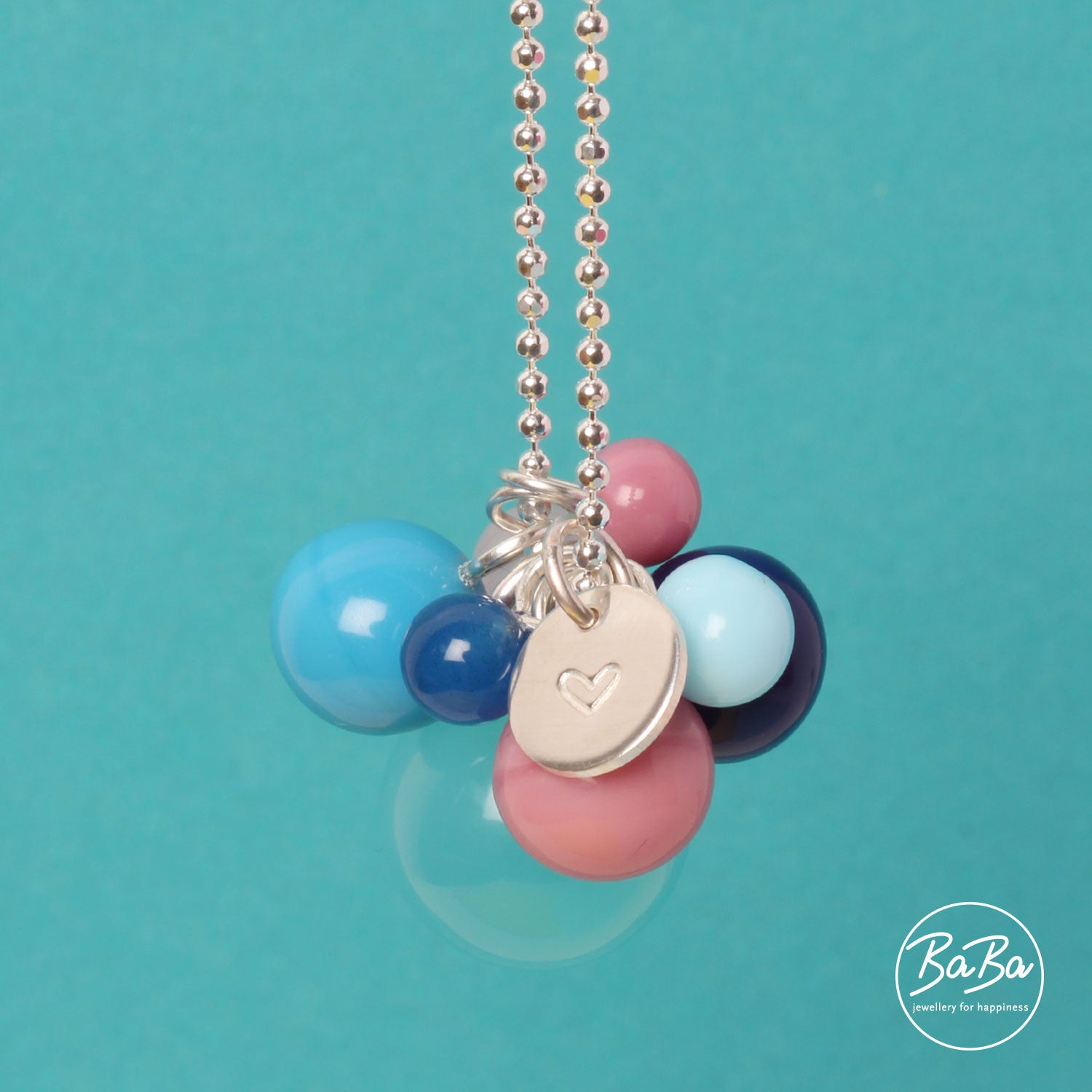 Silberkette mit 8 Kugeln und Herz BaBa jewellery