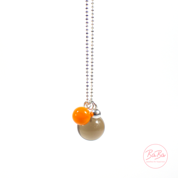 BaBa jewellery lange Silberkette mit Rauchquarz und Orange